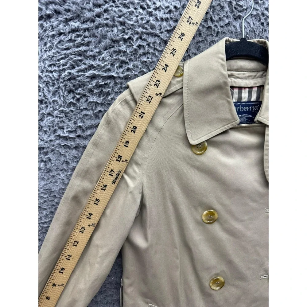 Vintage 90s Burberrys Double-Breasted Trench Coat Khaki Womens Size Petite S/M - Picture 16 of 16